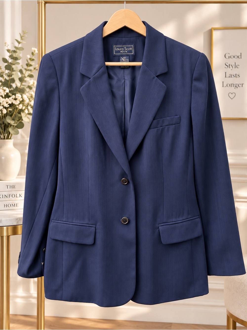 Laura Scott Deep Navy Two-Button Tailored Blazer